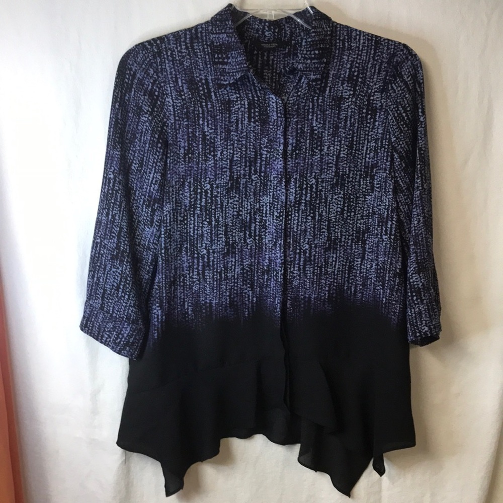 SIMPLY Vera Vera Wang Women’s Blouse Size M Black Blue Peplum Button Front